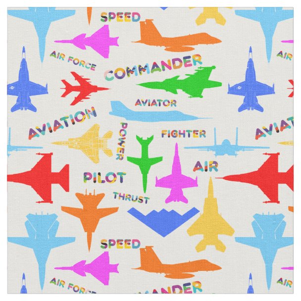 Colourful Military Aviation Aircrafts On Blue Fabric | Zazzle.co.uk