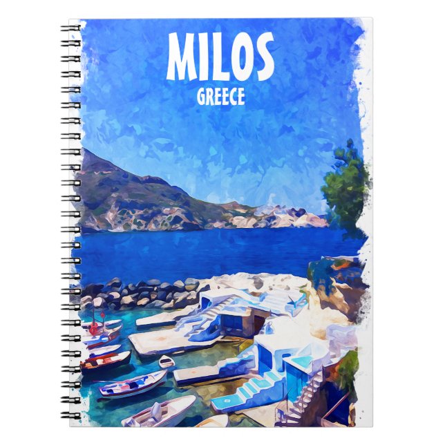 Colourful Milos Greece Travel Art Notebook (Front)