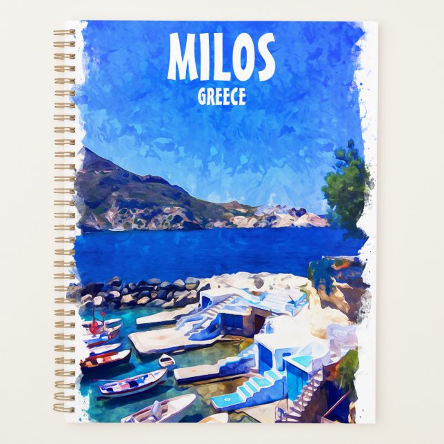 Colourful Milos Greece Travel Art Planner (Front)