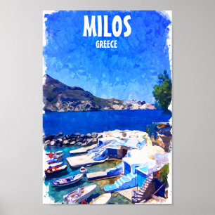 Colourful Milos Greece Travel Art Poster