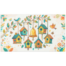 colourful mini birdhouses hanging from a delicate