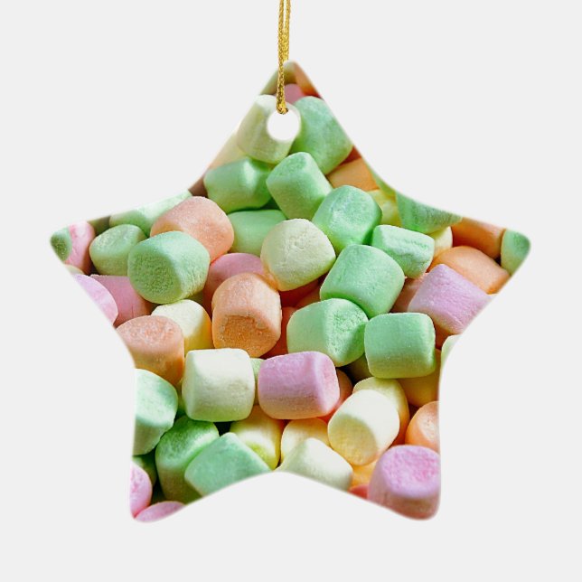 Colourful miniature marshmallow print ceramic tree decoration (Front)