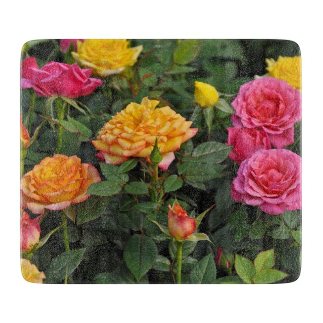 Colourful miniature roses cutting board (Front)