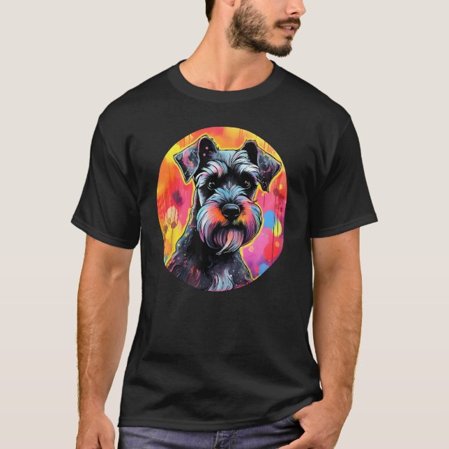 Colourful Miniature Schnauzer Dog Dad Mom Graffity T-Shirt (Front)