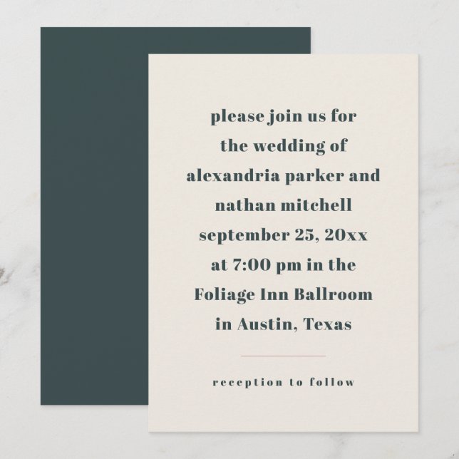 Colourful Minimalism | Charcoal and Cream Wedding Invitation (Front/Back)