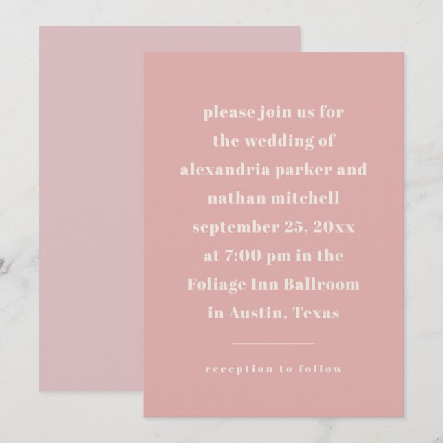 Colourful Minimalism | Modern Pink Invitation (Front/Back)