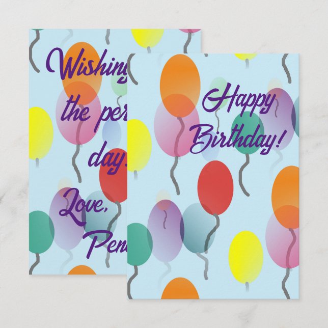 Colourful Minimalist Balloons Happy Birthday  Card (Front/Back)