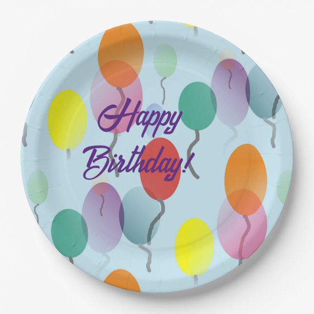 Colourful Minimalist Balloons Happy Birthday   Paper Plate (Front)