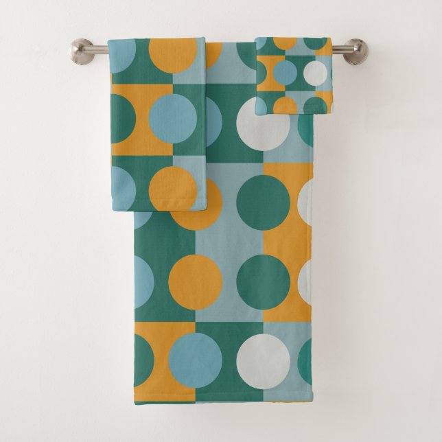 Colourful Minimalist Contemporary Geometric Patter Bath Towel Set (Insitu)