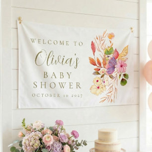Colourful Minimalist Floral Baby Shower Welcome Banner
