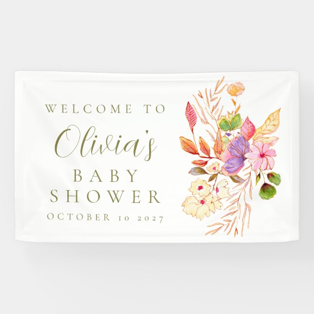 Colourful Minimalist Floral Baby Shower Welcome Banner (Horizontal)
