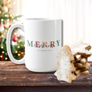 Colourful Minimalist Merry Christmas Family Name Coffee Mug