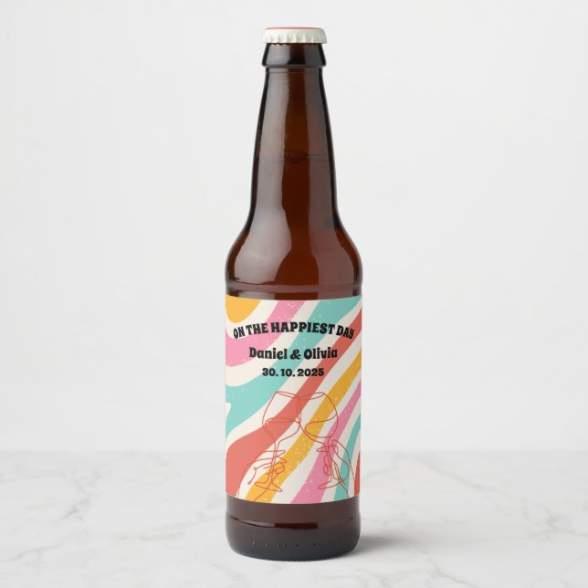 Colourful Minimalist Wedding Beer Bottle Label (Front)