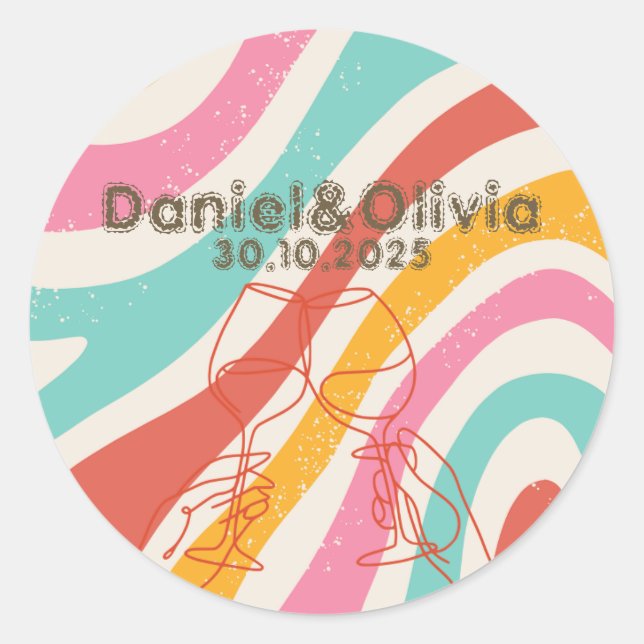 Colourful Minimalist Wedding Classic Round Sticker (Front)