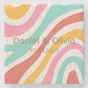 Colourful Minimalist Wedding Stone Coaster