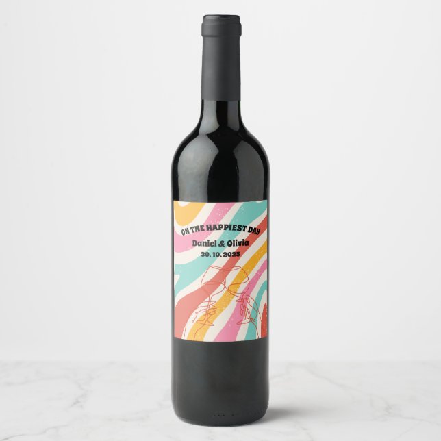 Colourful Minimalist Wedding Wine Label (Front)