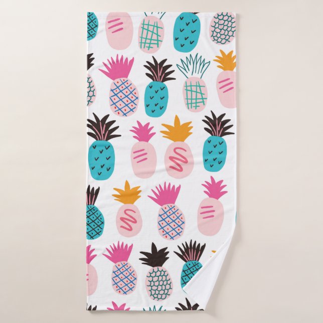 Colourful minimalistic abstract pineapples and lea bath towel (Bath Towel)