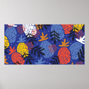 Colourful minimalistic abstract pineapples and lea poster