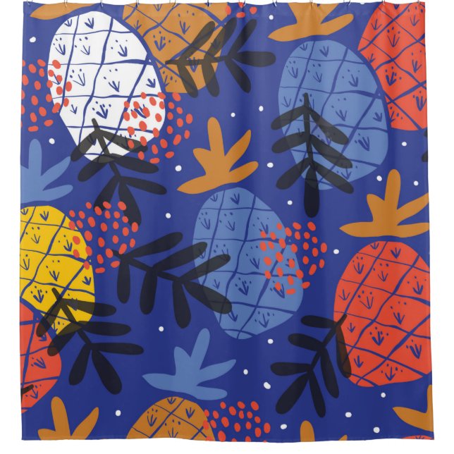 Colourful minimalistic abstract pineapples and lea shower curtain (Front)