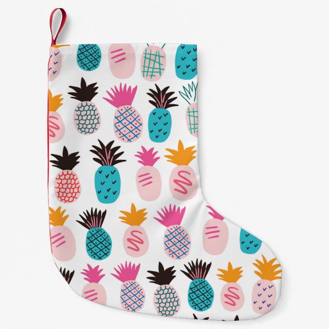 Colourful minimalistic abstract pineapples and lea small christmas stocking (Front)