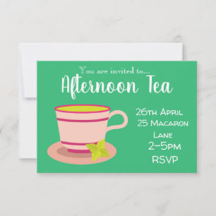 Colourful mint tea afternoon tea party invitation