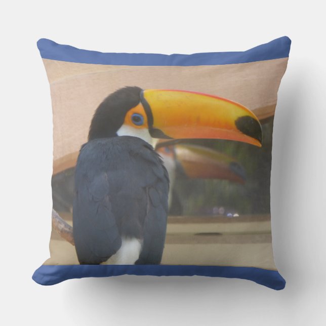 Colourful Mirrored Toucan Face Throw Pillow (Front)