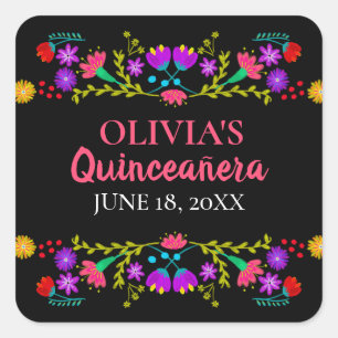 Colourful Mis Quince Anos Mexican Fiesta Flowers Square Sticker
