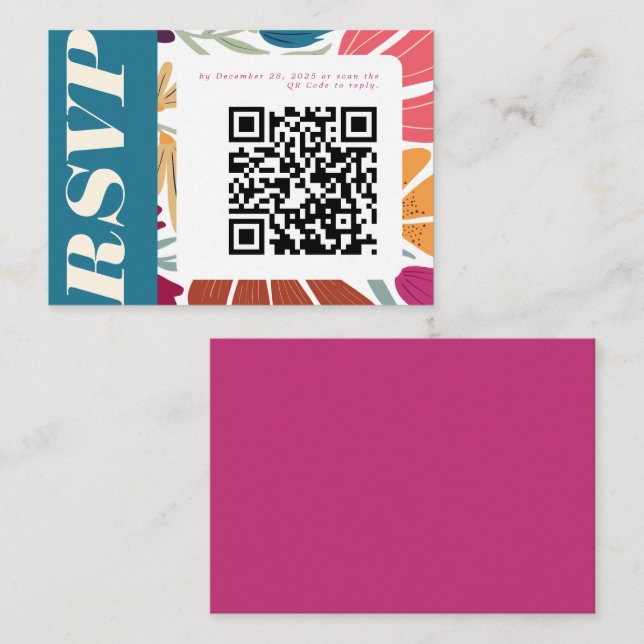 Colourful Mismatch Abstract Floral Wedding RSVP Enclosure Card (Front/Back)
