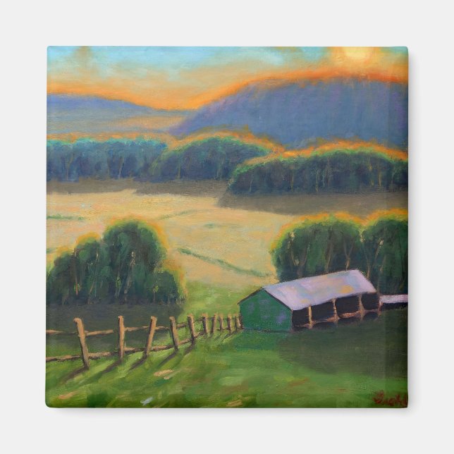 Colourful Missouri Ozark Mountain Farm Sunset Magnet (Front)