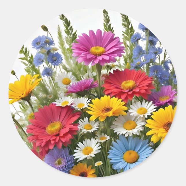 Colourful mix of flowers classic round sticker (Front)