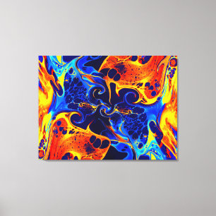 colourful mix of neon paints swirling on black canvas print