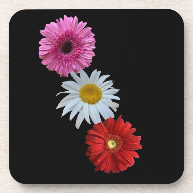 Colourful Mixed Floral Daisy Hard Plastic Coaster (Front)