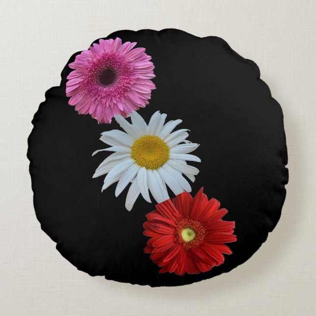 Colourful Mixed Floral Daisy Round Pillow (Front)