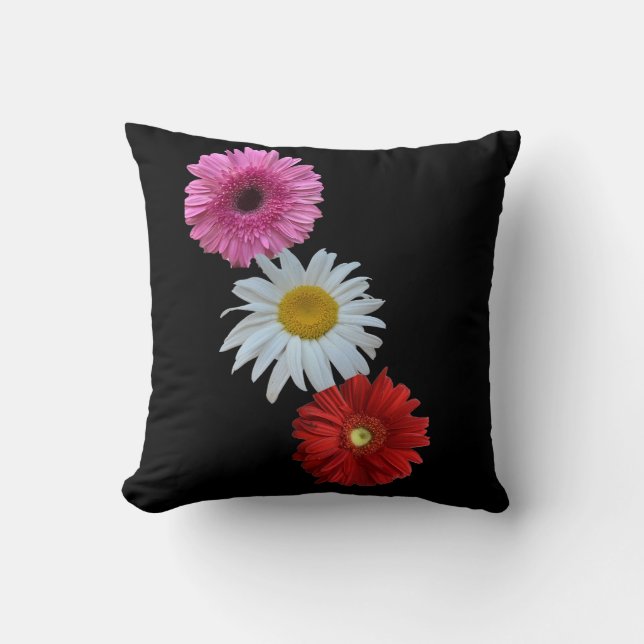 Colourful Mixed Floral Daisy Throw Pillow (Front)