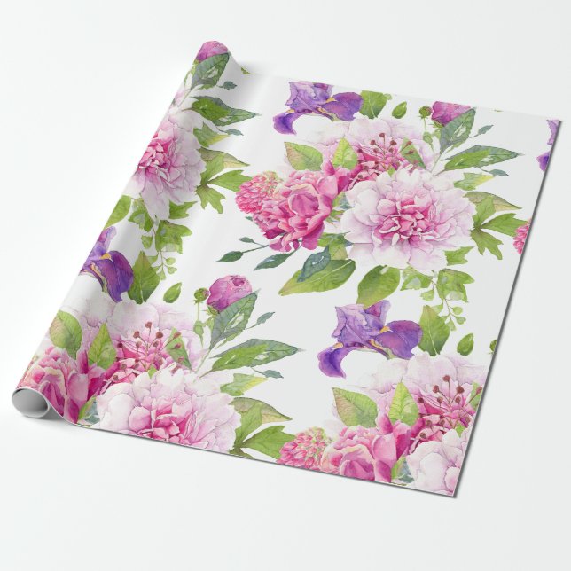 Colourful mixed flowers bouquet Peony & Lily Wrapping Paper (Unrolled)