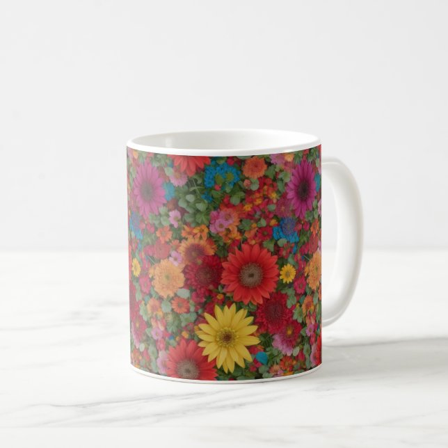 Colourful Mixed Flowers Coffee Mug (Front Right)