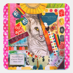 Colourful Mixed Media Cat Collage Stickers