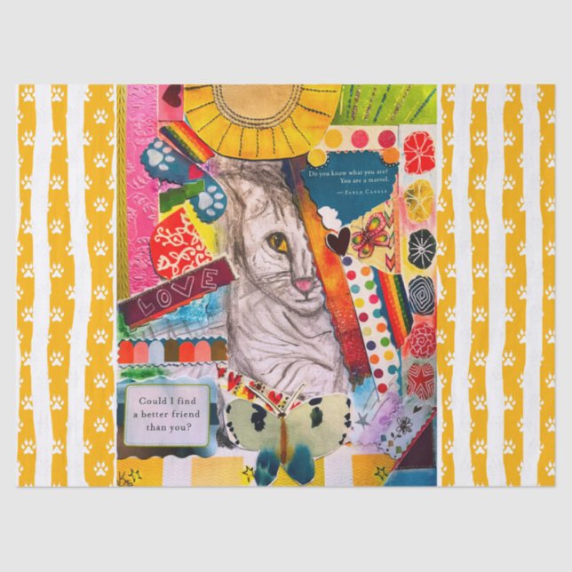 Colourful Mixed Media Cat Collage   Tissue Paper (Front)