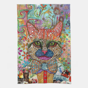 Colourful Mixed Media Cat Kitten Kitchen Towel