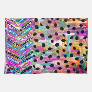 Colourful Mixed Media Lines and Dots Kitchen Towel