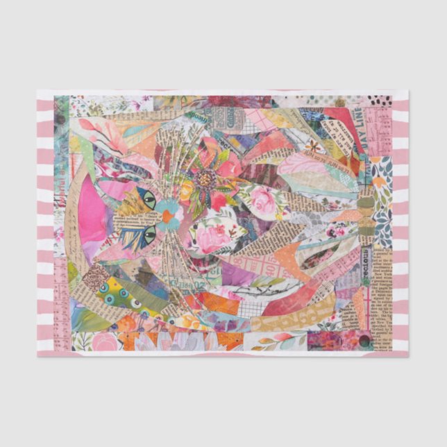 Colourful Mixed Media Paper Art Cat Tissue Paper (Front)