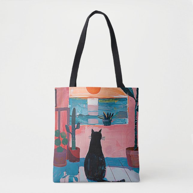 Colourful Mixed Media Pop Art Cat  Tote Bag (Front)