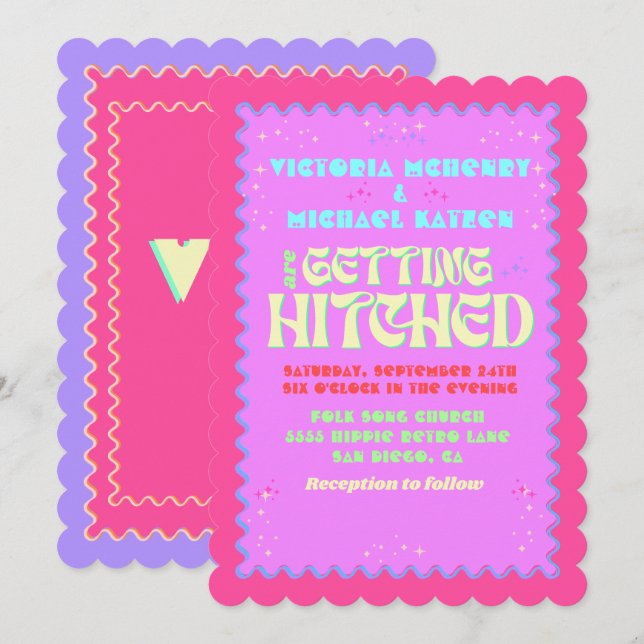 Colourful Mod Bright Bold Retro Wedding Invitation (Front/Back)