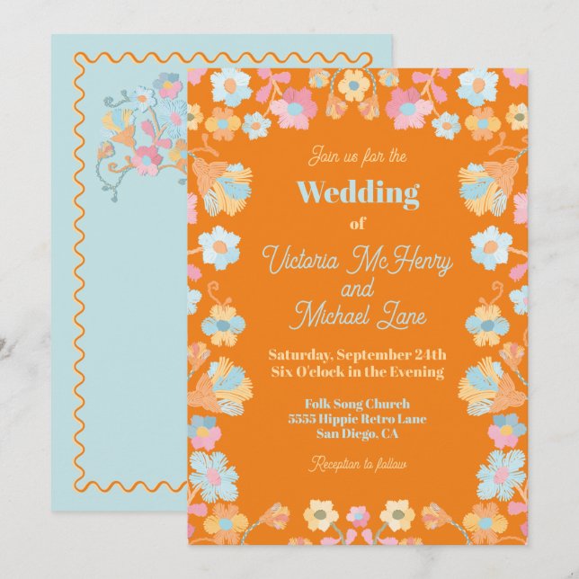 Colourful Mod Embroidery Wedding Invitation (Front/Back)