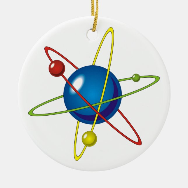 Colourful Model of the Atom Ceramic Tree Decoration (Front)