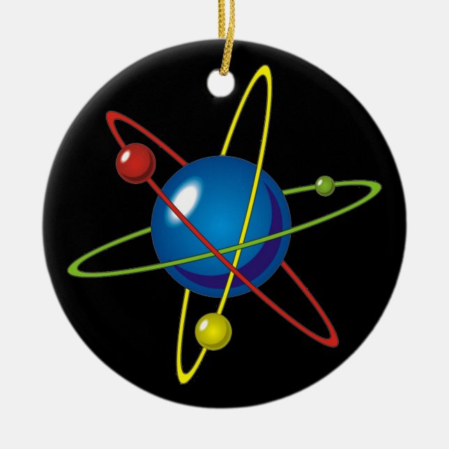 Colourful Model of the Atom Ceramic Tree Decoration (Front)
