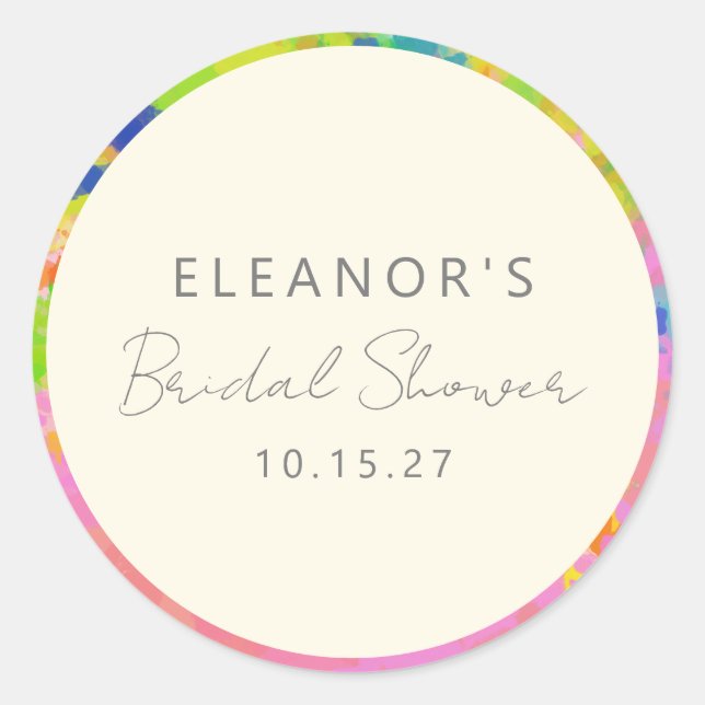 Colourful Modern Abstract Art Bridal Shower Custom Classic Round Sticker (Front)