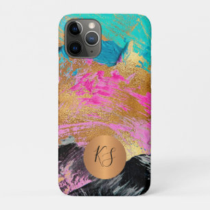 Colourful modern abstract art gold glam monogramme iPhone 11 pro case
