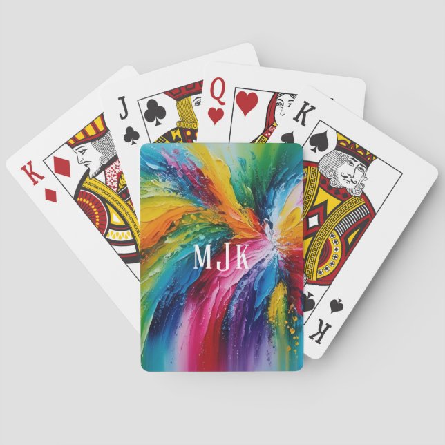 Colourful Modern Abstract Art Personalised Monogra Playing Cards (Back)