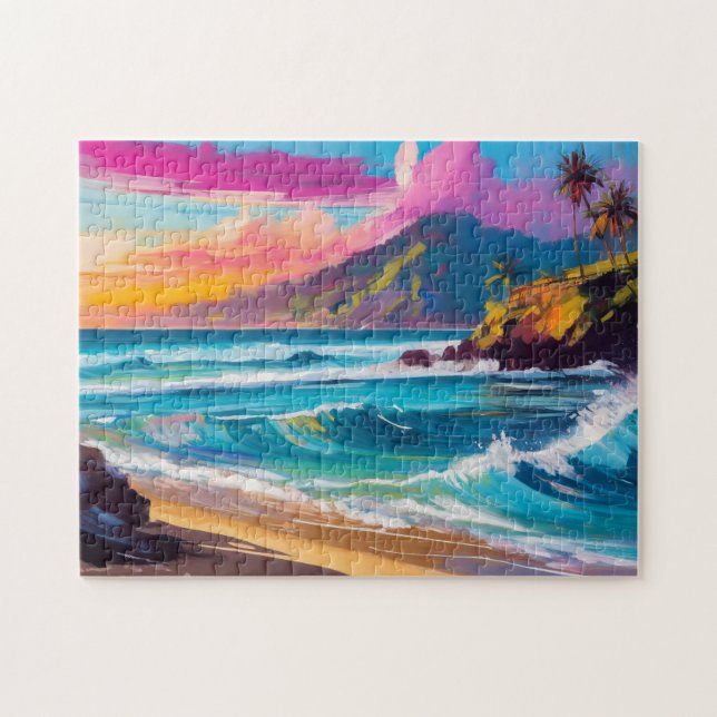 Colourful Modern Abstract Beach Landscape Jigsaw Puzzle (Horizontal)